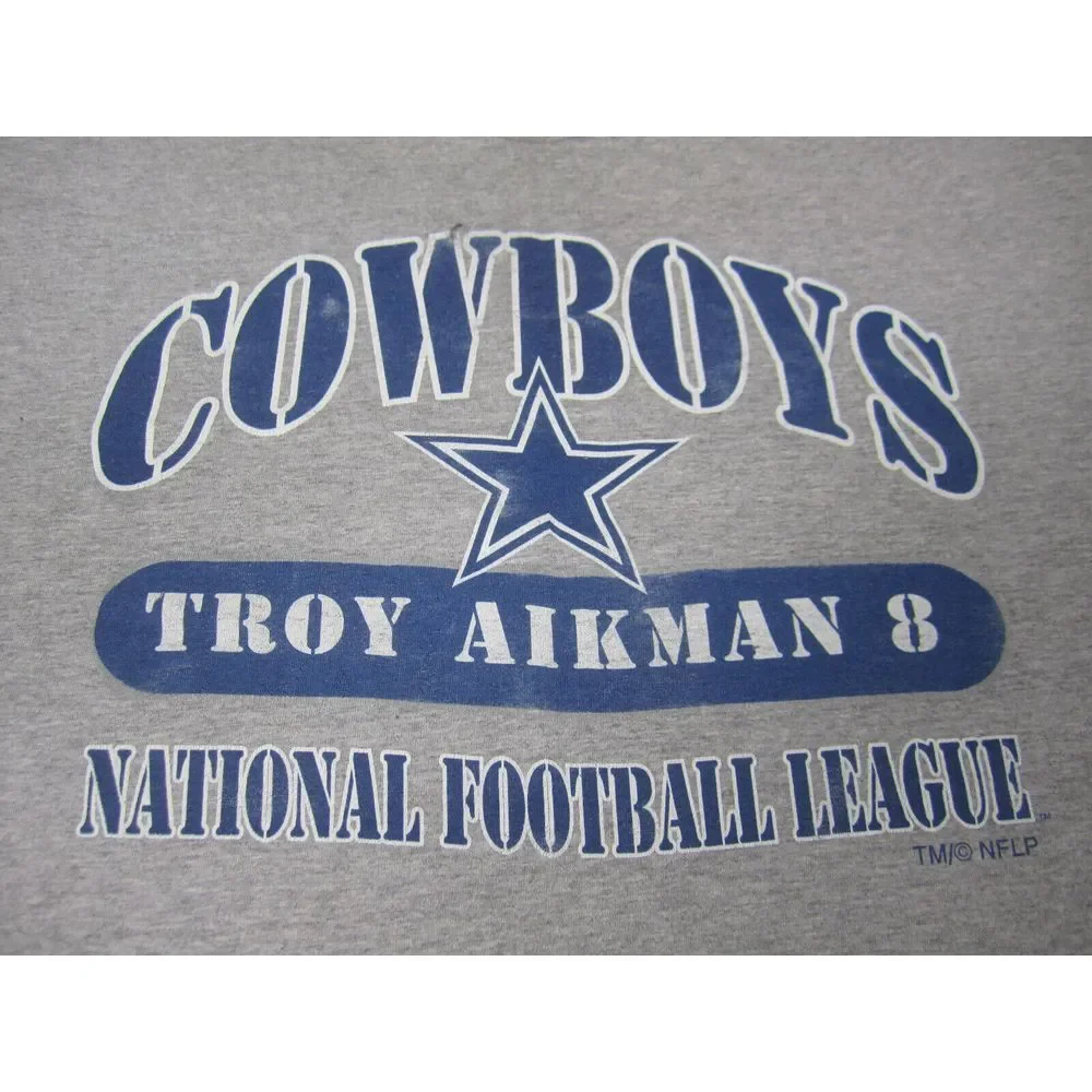 VTG Dallas Cowboys Shirt Mens 2XL XXL Gray Troy Aikman NFL Football #8 Crew Neck